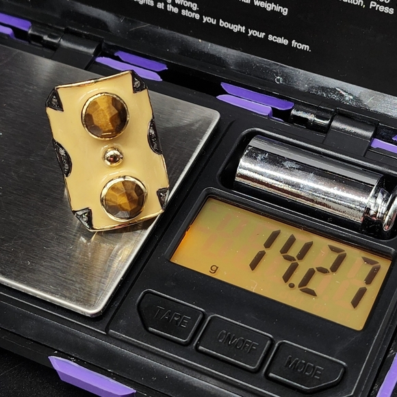 Solid Sterling Silver 925/18k Gold Massive Ring Raw Diamond/Tiger Eye Stone - Picture 7 of 12